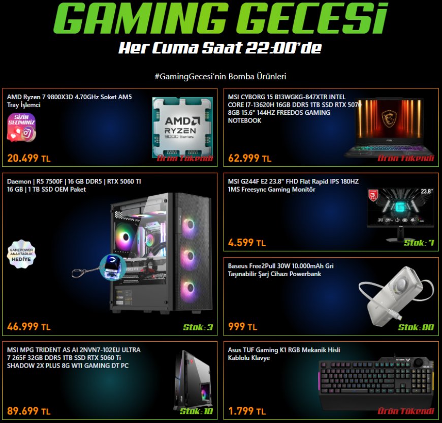 incehesap Gaming Gecesi 9 Ocak 2026 fırsatları OEM hazır sistemler ekran kartları ve taksit kampanyaları